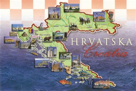 It lies on the eastern shore of the adriatic sea and is spread over a central peninsula and its surroundings. Postcard A La Carte: Croatia - Hrvatska Map
