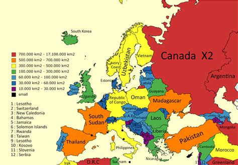 European Countries And Others With A Similar Size To Other Countries
