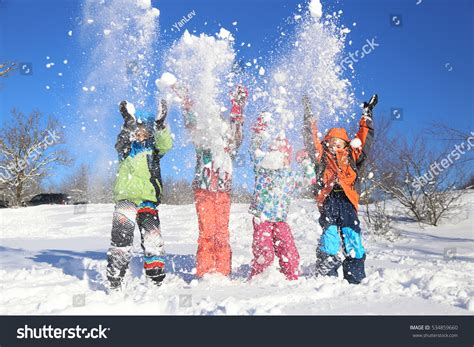 Group Children Playing On Snow Winter Stock Photo Edit Now 534859660