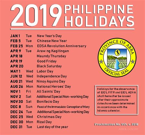 Official Gazette Philippines Holidays 2019