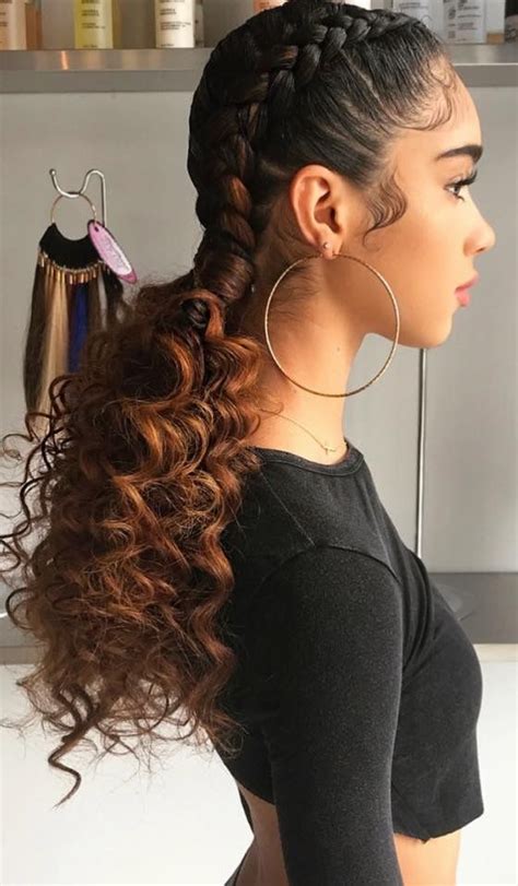 2 French Braids Wcurly Ponytails Hairstyles 2019 Two Braid