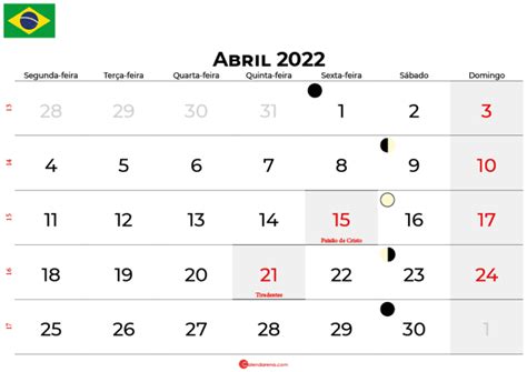 Calendário De Abril De 2022 Brasil Feriados