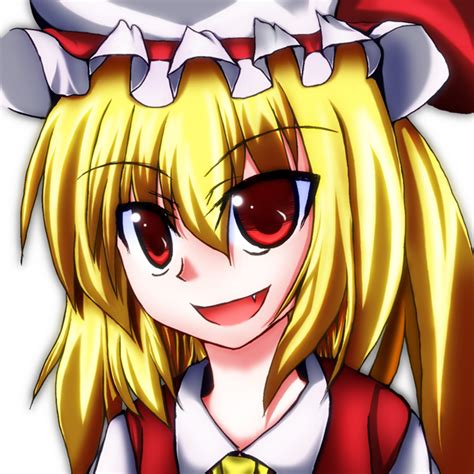 safebooru 1girl ascot blonde hair fang female flandre scarlet gradient gradient background hat