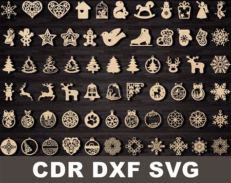 Laser Svg Christmas Decorations Glowforge Vector Cut Files Etsy