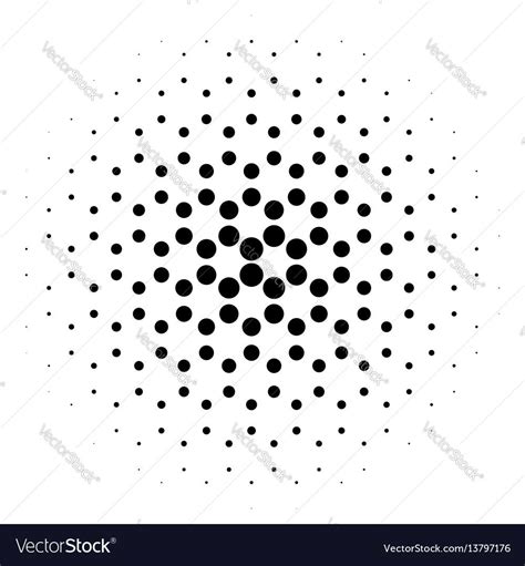 Abstract Halftone Circle Of Dots In Radial Hexagonal Black And White