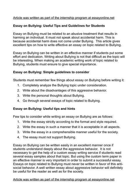 Finding free samples of research papers on cyber bullying. Essay writing about bullying. Cause and Effect of Bullying ...