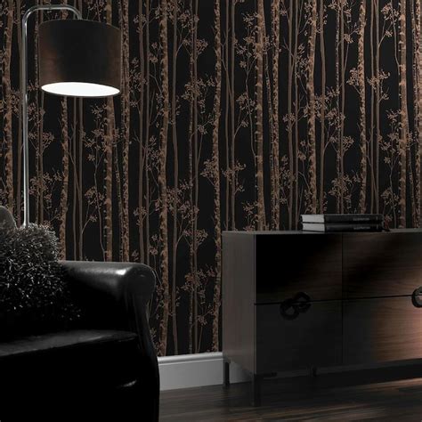 Graham And Brown Pure 56 Sq Ft Black And Copper Paper Textured Floral