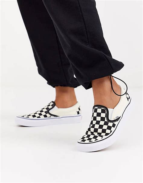 Vans Classic Slip On Checkerboard Trainers In Blackwhite Asos