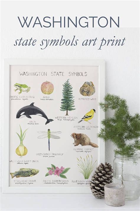 Washington State Symbols Art Print Washington State Art Etsy