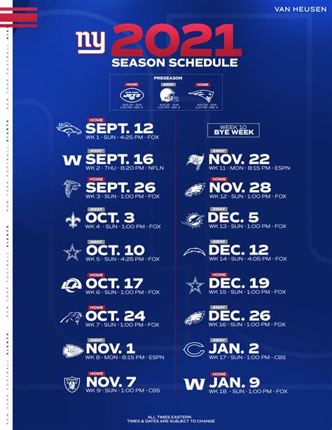 Printable New York Giants Schedule