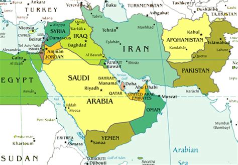 Region De Oriente Medio En Mapa Politico Del Globo Stock De Ilustracion