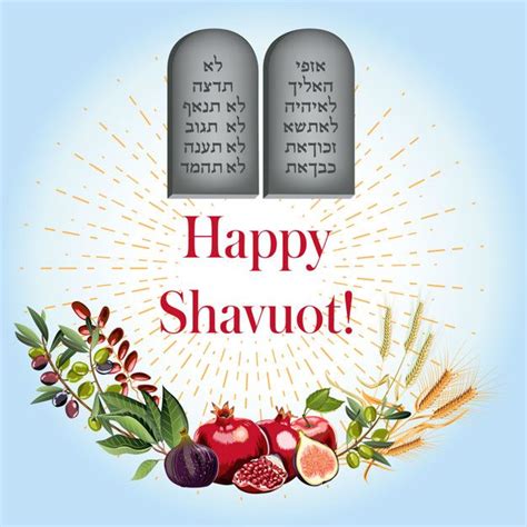 Happy Shavuot With 7 Species And Rock Of Ten Commandments Premium