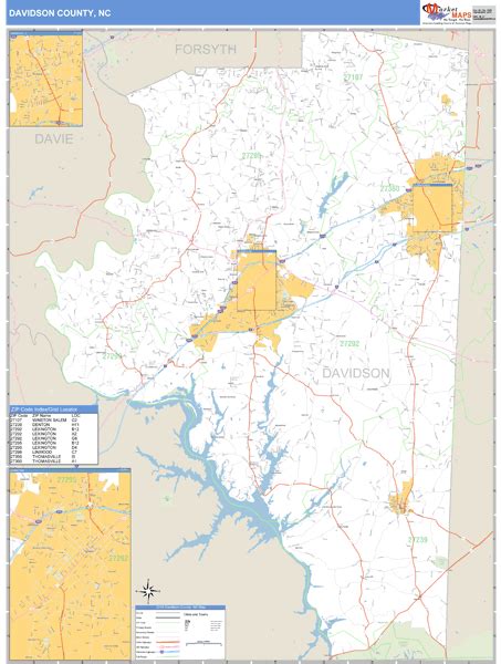 Davidson County North Carolina Zip Code Wall Map