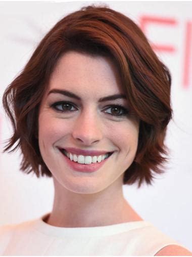 Wavy Auburn Lace Front Chin Length Bobs Anne Hathaway Wigs