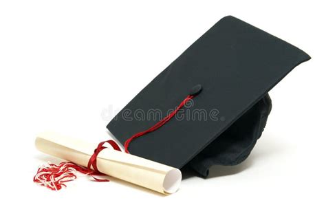 Casquillo De La Graduación Birrete Negro En El Diploma Stock De