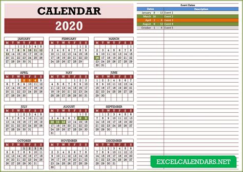 Calendar 2020 Excel Editable Calendar Printables Free Templates