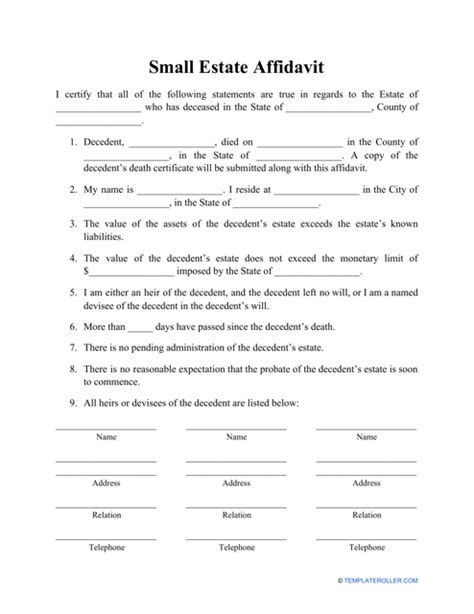 Affidavit Of Small Estate Form Fill Out Sign Online And Download Pdf Templateroller