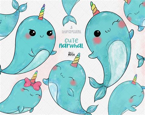 Watercolor Cute Narwhal Clipart Baby Shower Nursery Decor Png Narwhal
