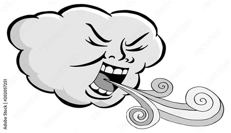 Angry Cloud Blowing Wind Cartoon Stock Vector Adobe Stock