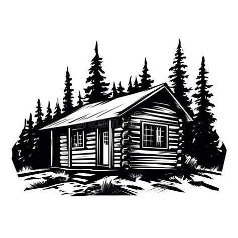 Simple Cabin Silhouette Black And White Cartoon Realism Mural Painting