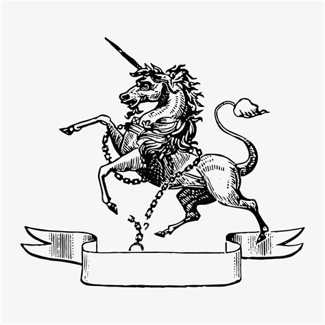 Vintage Victorian Style Unicorn Engraving Premium Vector Illustration