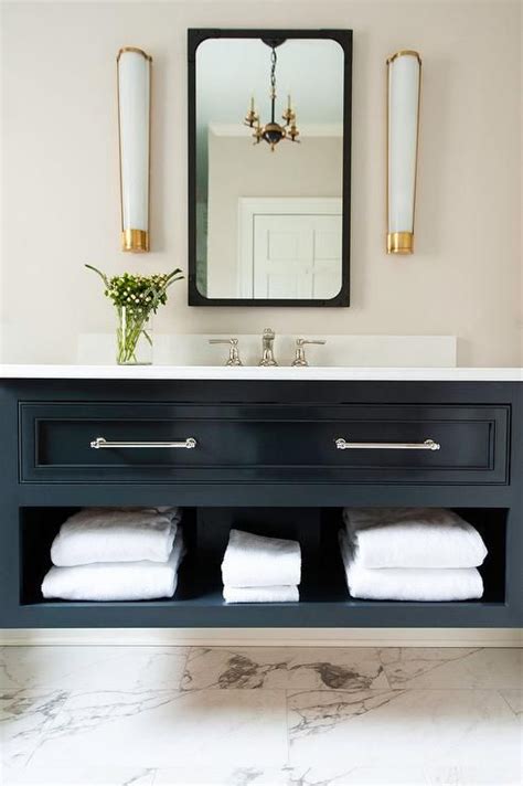 Floating vanities offer a range of design possibilities. Black Floating Washstand with Shelf - Transitional ...