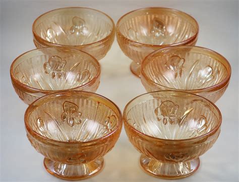 Set Of 6 Iris And Herringbone Iridescent Footed Sherbets Etsy Carnival Glass Antique