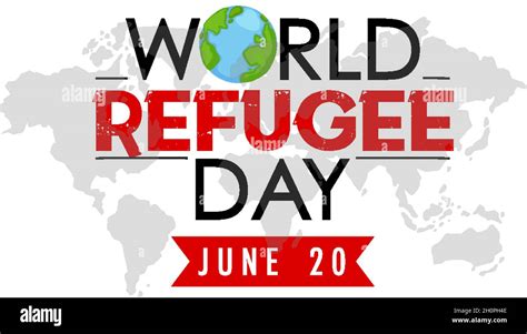 Día Mundial Del Refugiado El 20 De Junio Banner Con Ilustración De Fondo Del Mapa Mundial Imagen