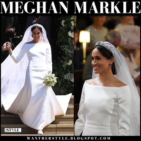 Markle requested that her wedding look represent all 53 commonwealth countries, and the elaborate embroidery on her headpiece did the trick. Meghan Markle in white boat neck wedding dress from Givenchy ~ I want her style - What ...