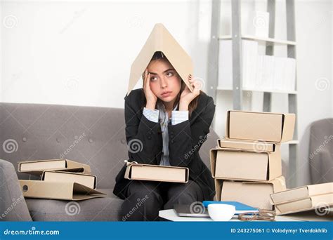 Sad Secretary Girl With Folder On Head Stressed Overworked