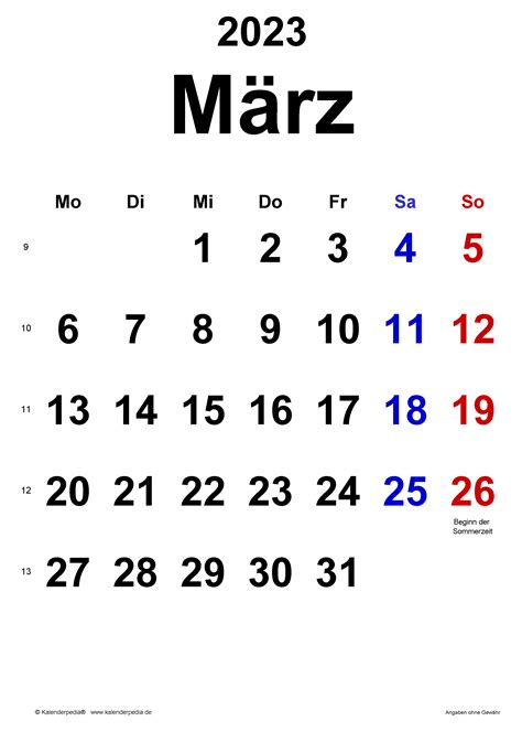 Kalender März 2023 Als Pdf Vorlagen