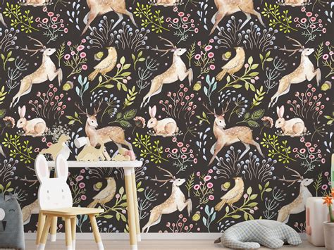 Woodland Nursery Wallpaper Peel And Stick Forest Animals Wallpaper