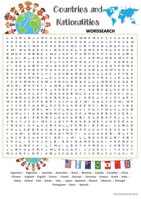 Word Search Countries An English Esl Worksheets Pdf And Doc