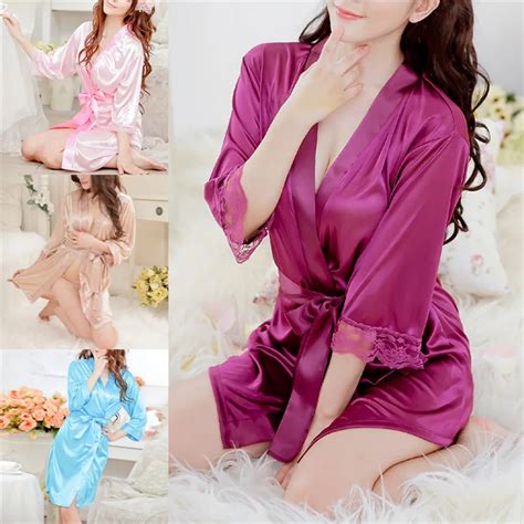 Hot Sexy Lace Women Nightdress Lingerie Ice Silk Elegant Satin Nightgowns Robe G String