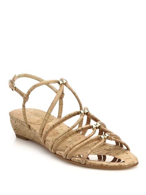 Stuart Weitzman Nuts Cork Wedge Sandals In Brown Lyst