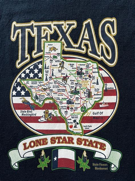 Texas Lone Star State Atlas Road Map Graphic T Shirt … - Gem