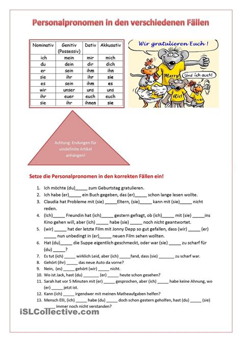 Gratisarbeitsblatt für das fach deutsch für gymnasium oder realschule für die 5. Personalpronomen in den verschiedenen Fällen ...