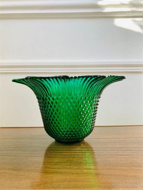 Vintage Emerald Green Glass Hobnail Planter Vintage Vase Etsy Vintage Vases Green Glass