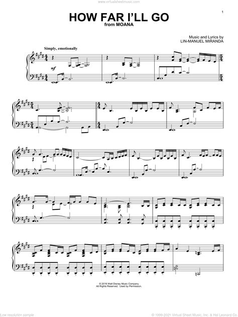 How Far Ill Go From Moana Sheet Music For Piano Solo V2