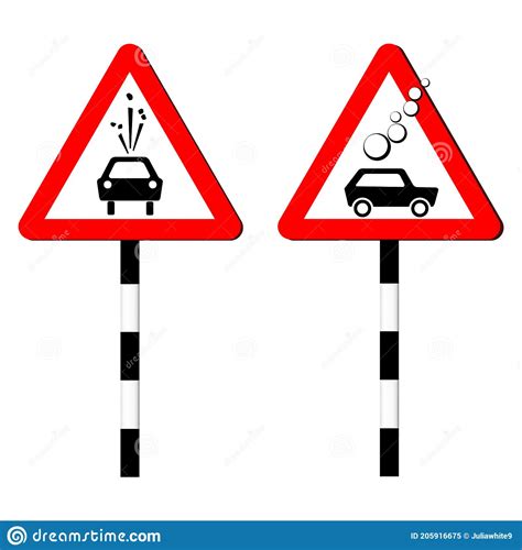 Road Sign Of Rock Slide Rock Fall Warning Sign Red Triangle On A
