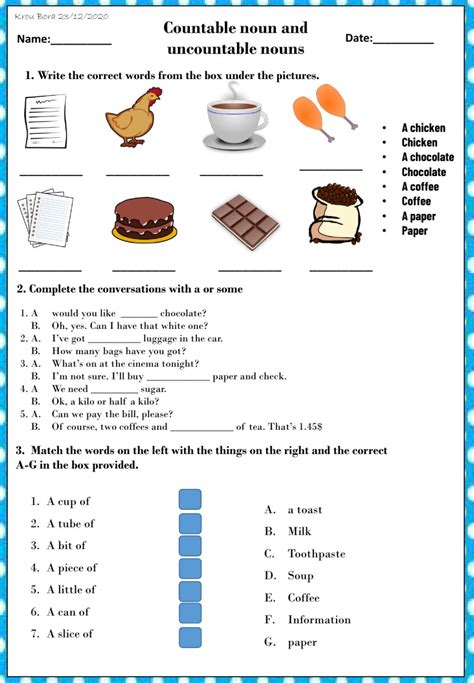 Countable And Uncountable Nouns Interactive Worksheet For Cuarto De