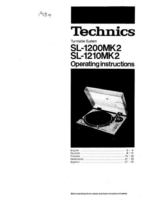 Free Audio Service Manuals Free Download Technics Sl 1210 Mk2 Owners