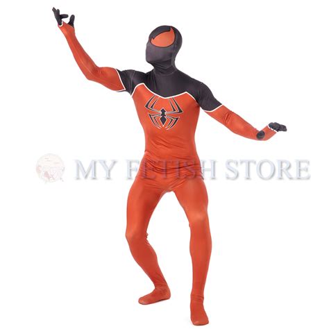full body black and orange spider man lycra spandex bodysuit cosplay zentai suit halloween fancy