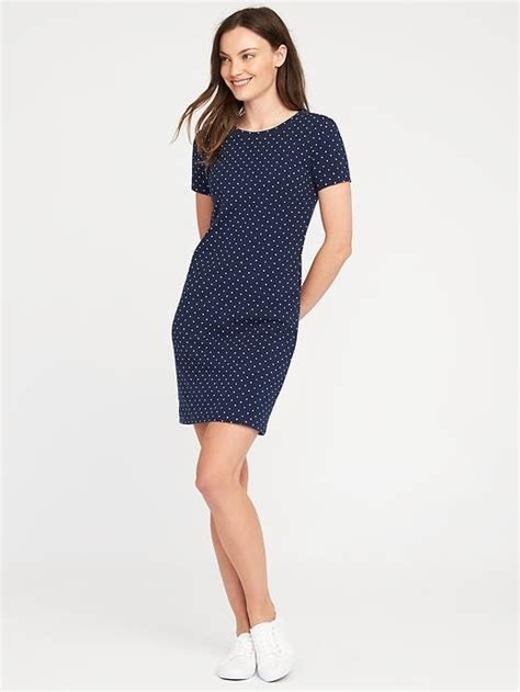 Old Navy Womens Crew Neck Tee Dress Navy Dots Regular Size S Fitted