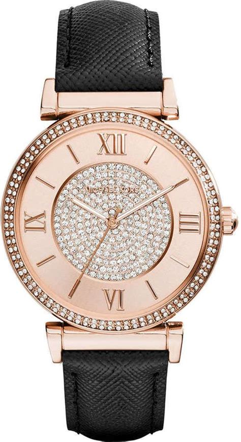 Michael Kors Caitlin Leather Strap Rose Golden Stainless Steel Watch Michael Kors Watch