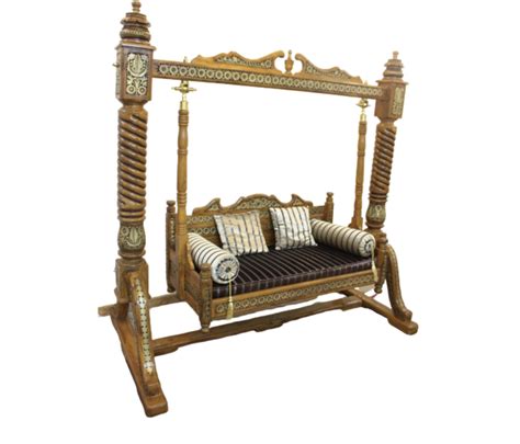 Intricately Carved Single Pillar Traditional Swing Jhula For Living