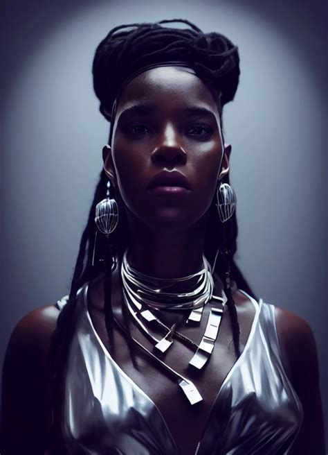 Black African Goddess With White Dreadlocks In Black Midjourney