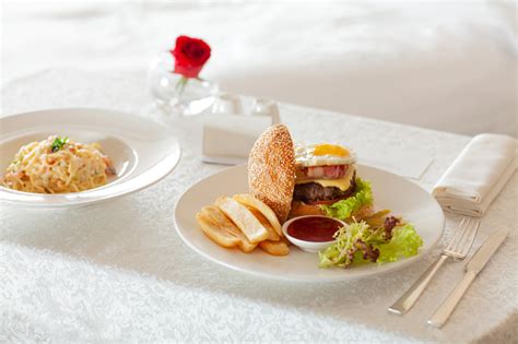 Room Service Food Meal Delivery In Luxury Hotel Room Stock Photo