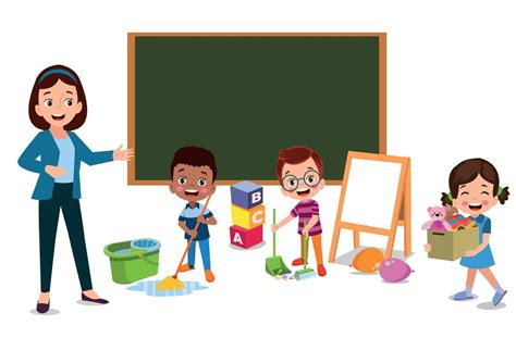 Cute Students Cleaning Classroom At School 16059294 Vector Art At Vecteezy