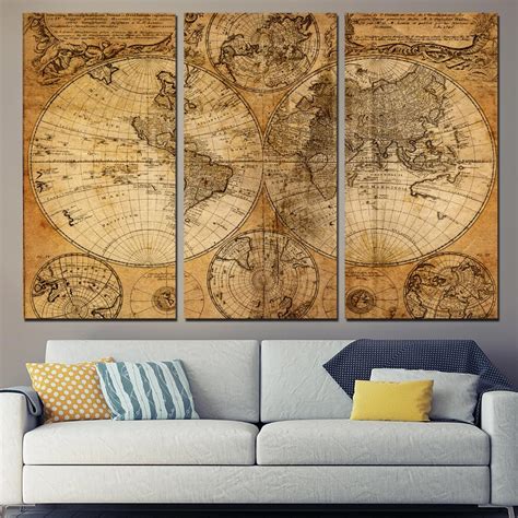Illustrations of the globe in different perspectives. HD Printed 3 piece canvas art world map picture home decor ...